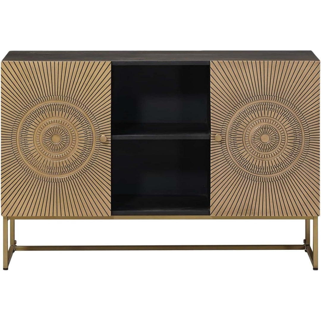 Sideboard aus Mangoholz in Naturbraun und Schwarz