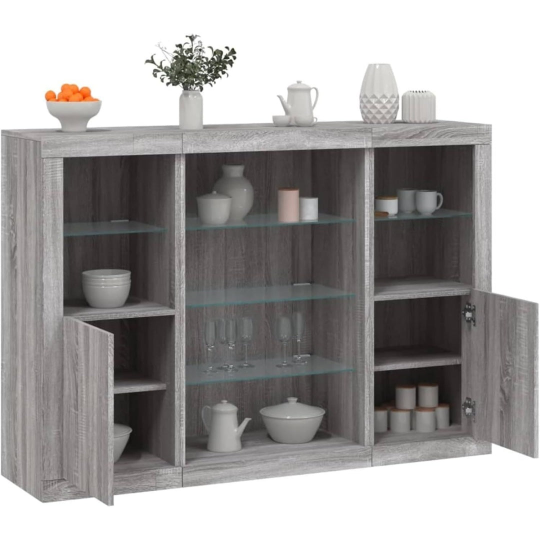 LED Beleuchtung und offene Ablagen an dem Sideboard