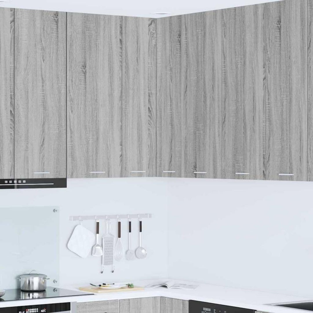 Wandschrank in Weiss und Eichenbraun und Grau mit geschlossenem Stauraum
