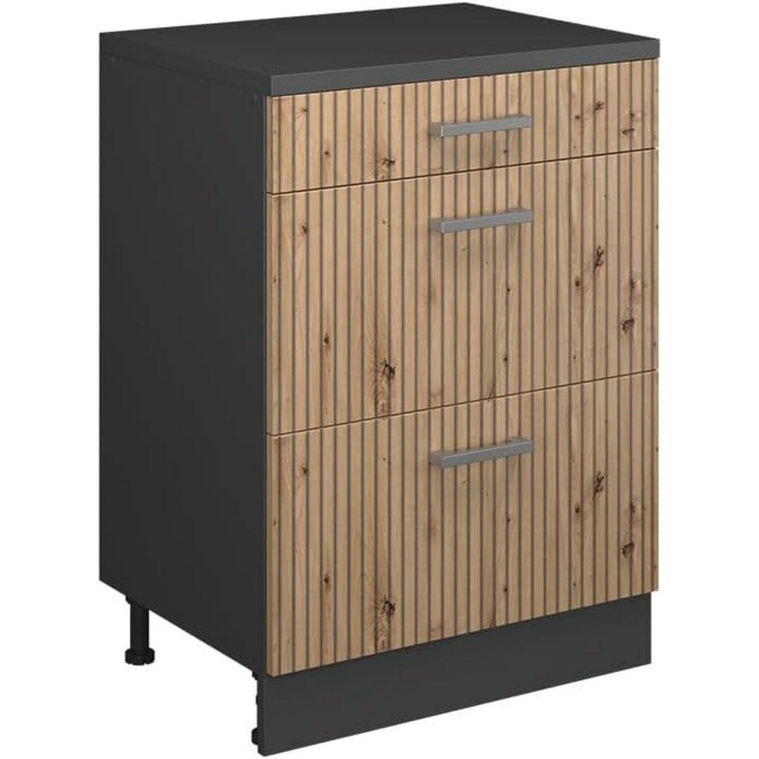 Sideboard in Anthrazit und Eichenbraun mit beschichteten Flaechen
