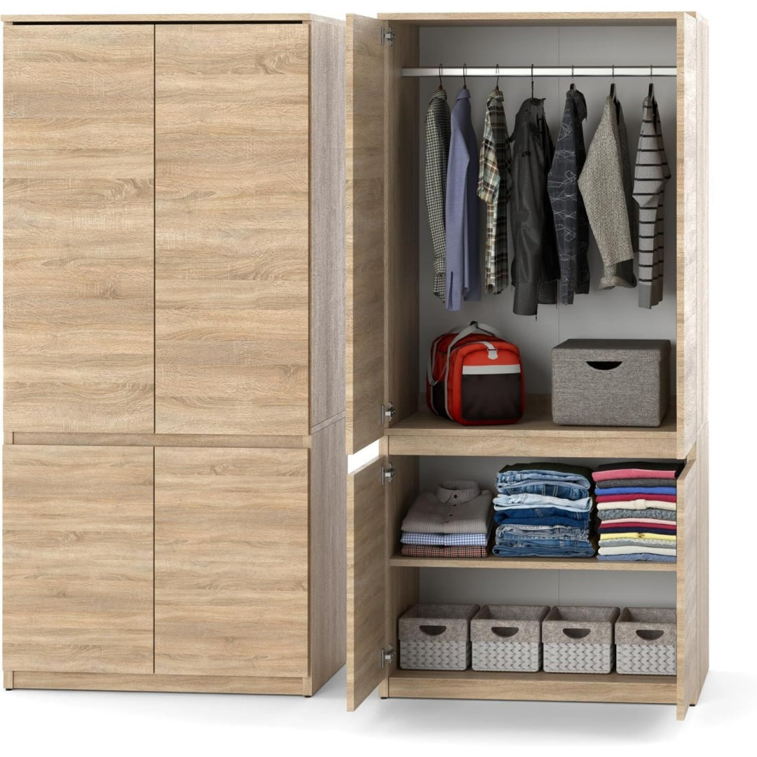 Kleiderschrank mit beschichteten Flaechen, geschlossenem Stauraum und grifflosen Fronten
