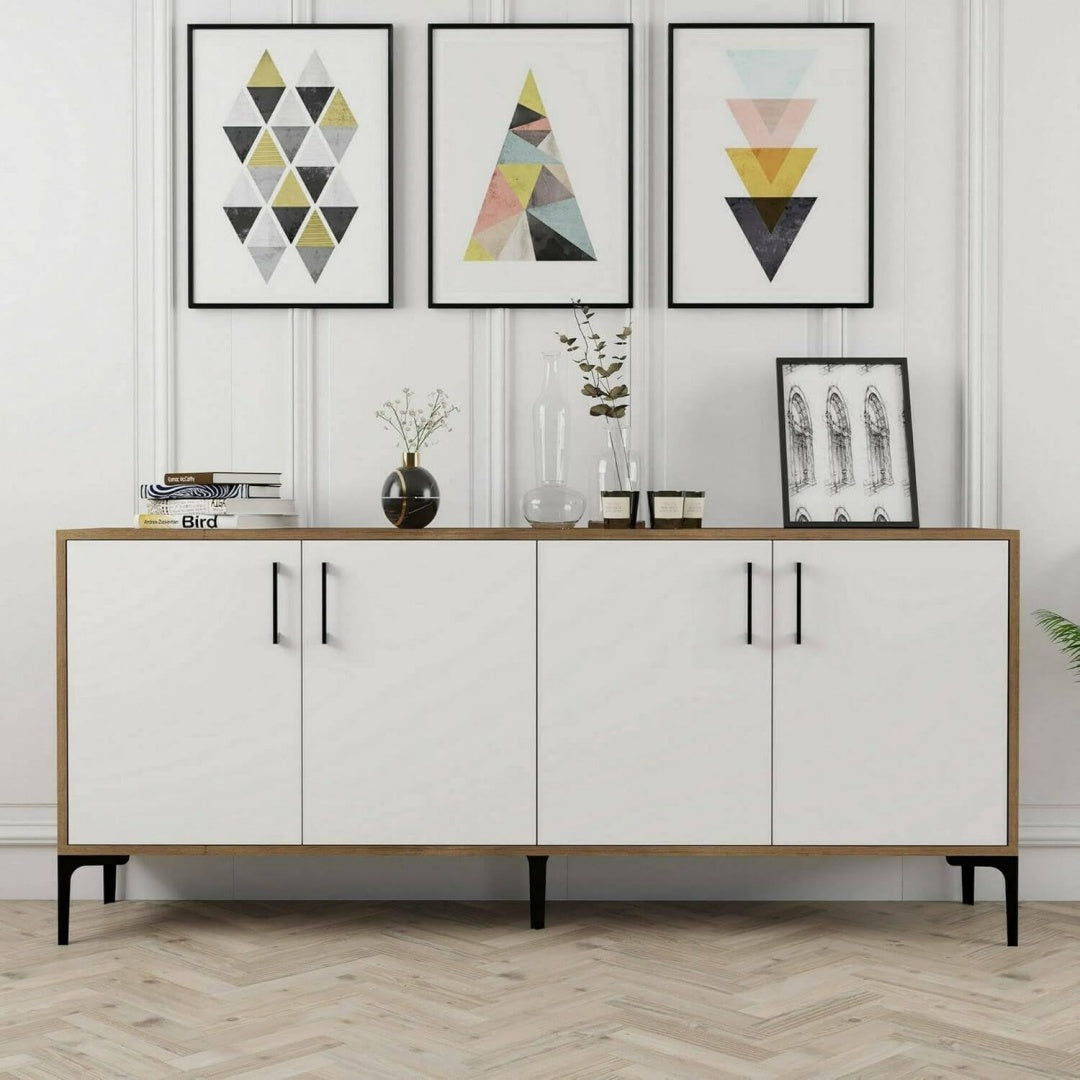 Sideboard in Weiss und Nussbaumbraun