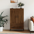 Der Hochschrank misst 69.5 x 31 x 115 cm in Eichenbraun