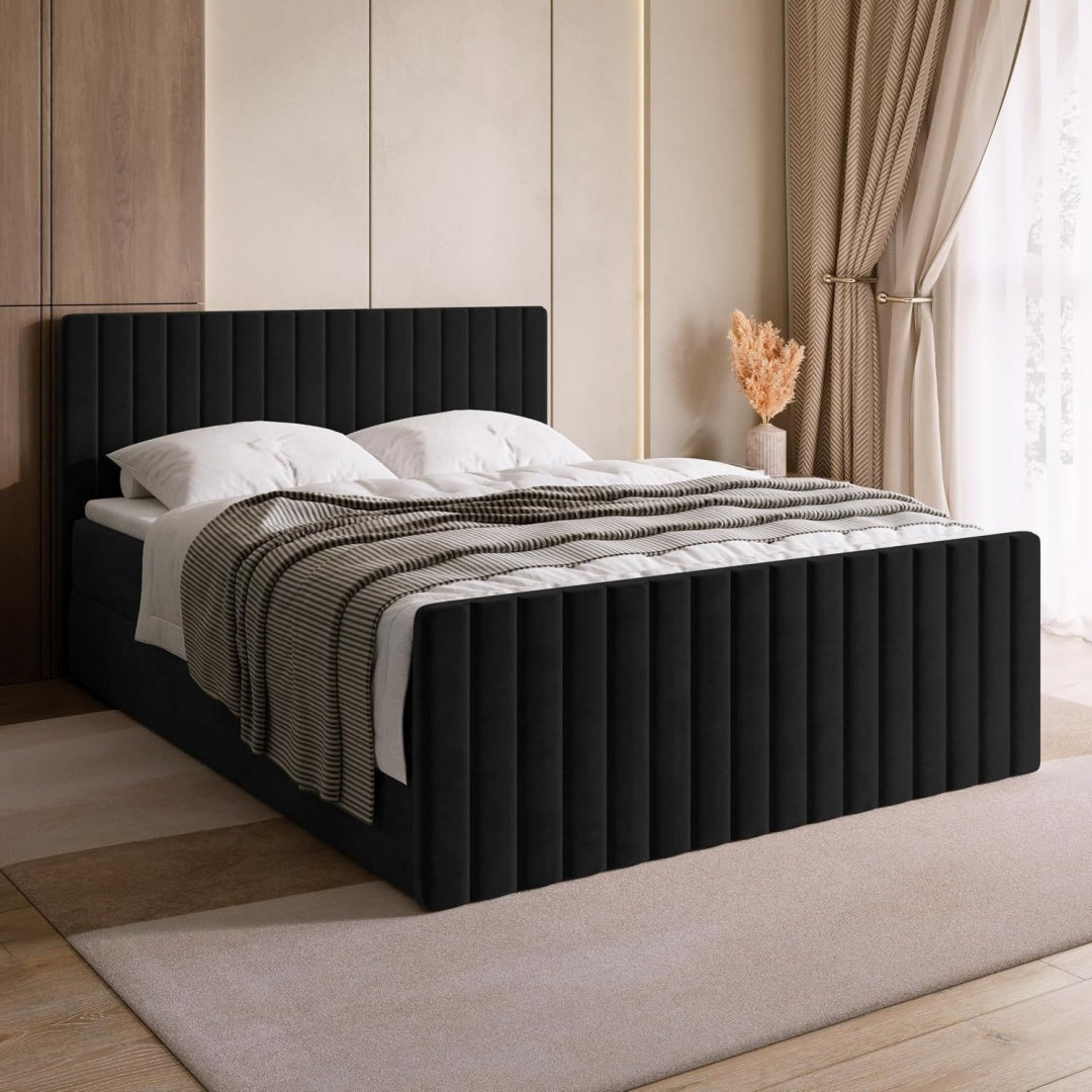 Boxspringbett aus Holzwerkstoff und Metall